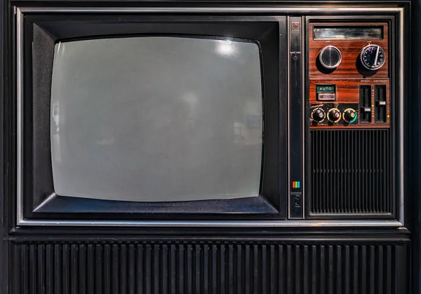 Fechar Monitor Televisão Raios Catódicos Antigo Com Botões Plástico Para — Fotografia de Stock