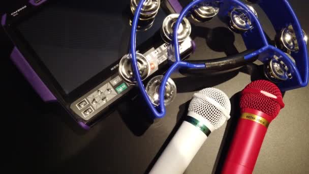 Tokyo Japan September 2021 Video Closeup Two Microphone Table Japanese — 비디오