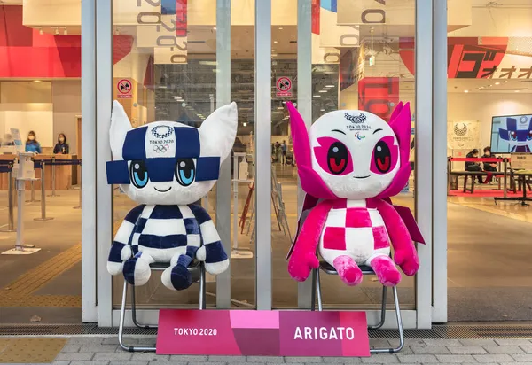 Tokyo Japan November 2021 Giant Plushies Japanese Mascots Miraitowa Someity — Stock Photo, Image
