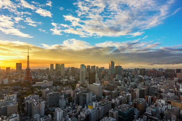 Fågelperspektiv Solnedgång Stadsbild Som Skildrar Tokyo Tower Och Roppongi Hills — Stockfoto