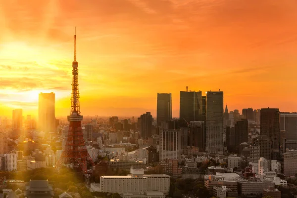 Tokyo Japan Februari 2022 Fågelperspektiv Föreställande Vacker Orange Solnedgång Himmel — Stockfoto