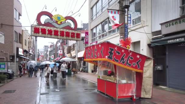 Tokyo Japón Octubre 2019 Vídeo Japoneses Caminando Con Sombrillas Bajo — Vídeos de Stock