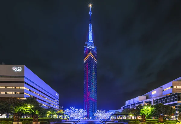 Kyushu Fukuoka December 2021 Night View Tallest Seaside Tower Japan — ストック写真