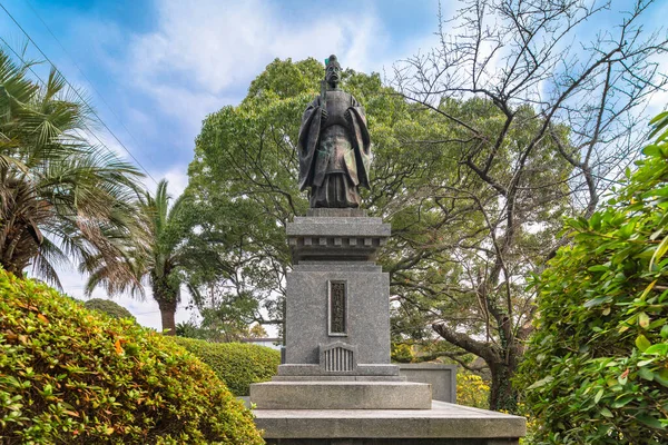 Kyushu Japan December 2021 Bronze Statue Stone Pedestal Depicting Ancient — Stock Fotó