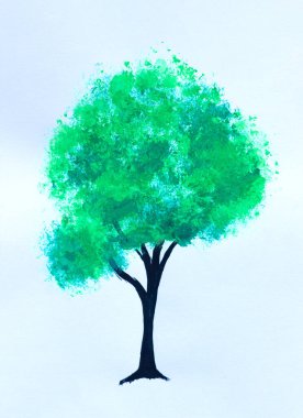 Beyaz kağıt üzerinde suluboya ağaç resmi