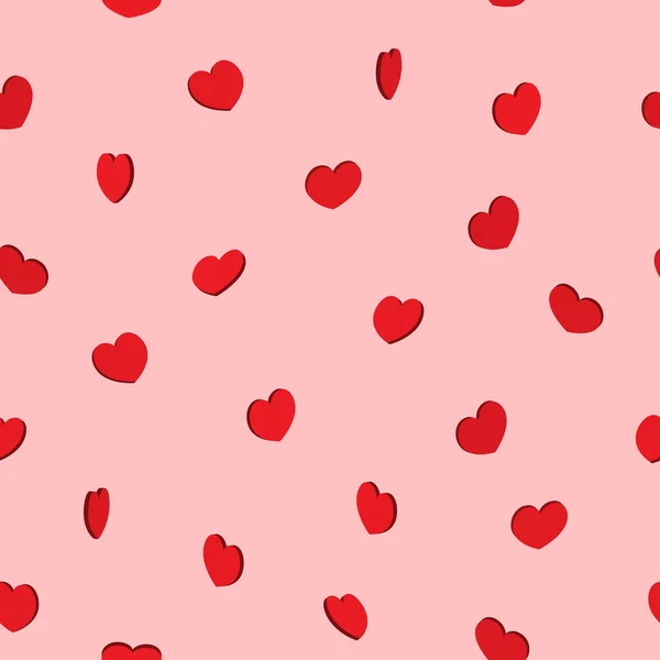 Red Heart Shape Pink Background Vector Pattern Seamless — Vettoriale Stock