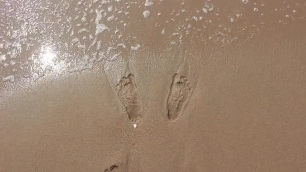 Footprint Sand Beach Waves Sea — Stock Video