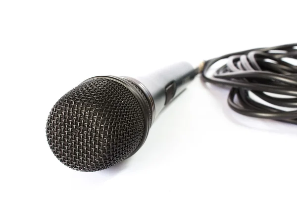 Mikrofon mit schwarzem Draht isoliert auf weiß — Stockfoto
