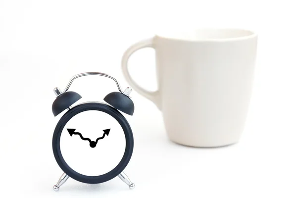 Tempo de pausa e xícara de café isolado em branco — Fotografia de Stock