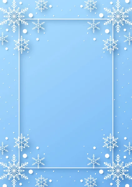 Buon Natale Con Cornice Rettangolare Fiocchi Neve Nell Angolo Carta — Vettoriale Stock