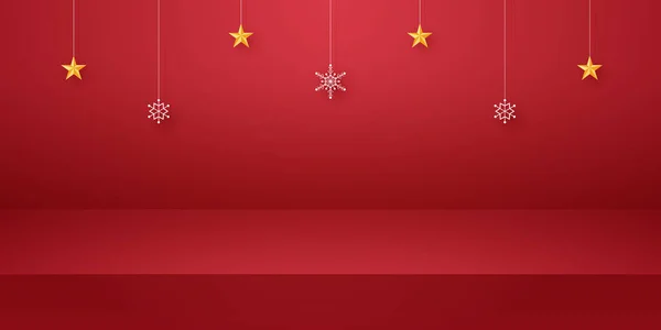 有雪花和星空背景的红色工作室 圣诞节的模版 — 图库矢量图片#