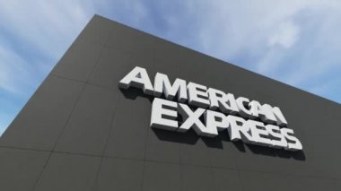 Duvarda American Express logosu, sadece editoryal kullanım, 3 boyutlu animasyon, zaman aşımı