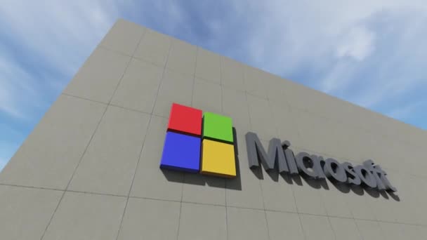 Logo Microsoft Ścianie Tylko Użytku Redakcyjnego Animacja Upływ Czasu — Wideo stockowe
