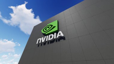 Duvarda Nvidia logosu, sadece editoryal kullanım, 3D görüntüleme