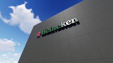 Duvarda Heineken logosu, sadece editoryal kullanım, 3D görüntüleme
