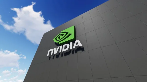 墙上的Nvidia标志 只有编辑使用 3D渲染 — 图库照片#