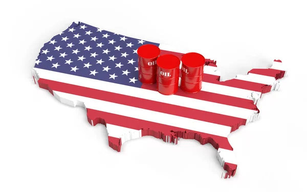 Karte Von Amerika Mit Roten Ölfässern Rendering — Stockfoto