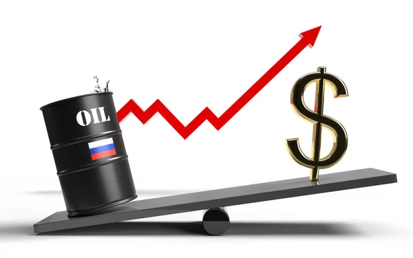 俄罗斯油价和美元符号价格增长3D渲染 — 图库照片