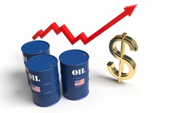 美国油价和美元符号价格增长3D渲染 — 图库照片