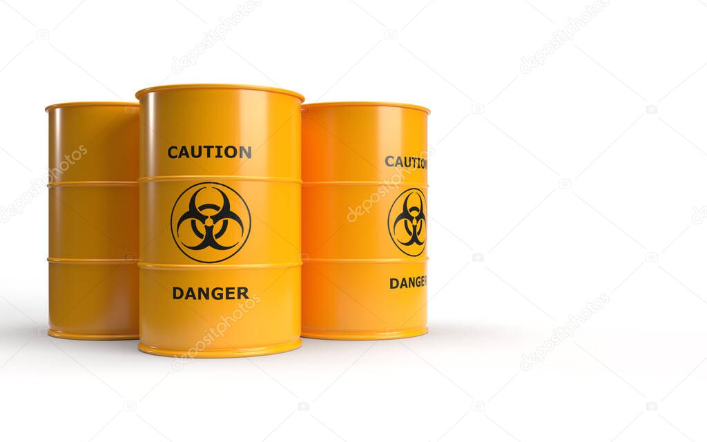 Biohazard barrels isolated on white background 3D rendering