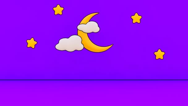 Cartoon Bedtime Moon Stars Clouds — Stock Video