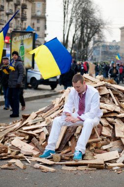 KIEV, UKRAINE - 4 DECEMBER: Protest on Euromaydan in Kiev against the president Yanukovych clipart