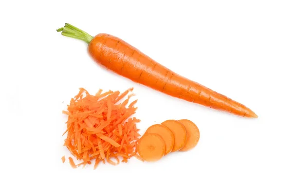 Carrot with sliced and grated pieces — Stock Photo, Image