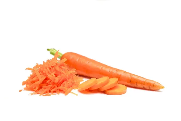 Carrot with sliced and grated pieces — Stock Photo, Image