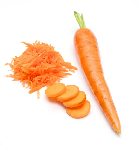 Carrot with sliced and grated pieces — Stock Photo, Image