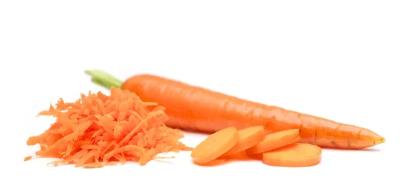 Carrot with sliced and grated pieces — Stock Photo, Image