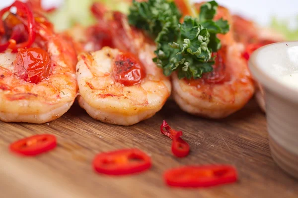 Fried shrimps with sauce — Stock Photo, Image