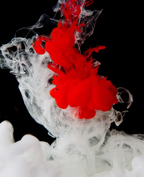 Rote und weiße Tinte im Wasser — Stockfoto
