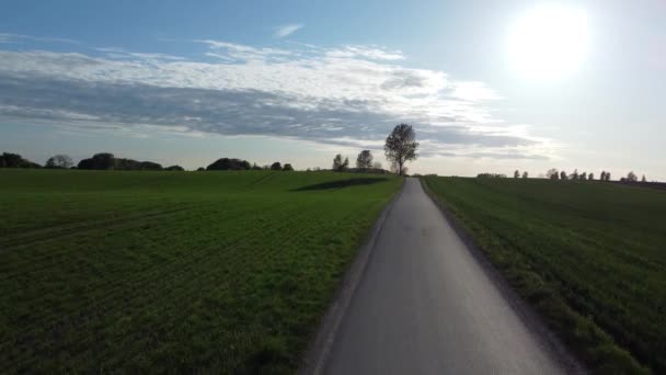 Estrada Bonita Dia Verão Manhã Céu Bonito Paisagem Filmando Drone — Vídeo de Stock