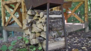 Ateş için kuru odun, piknik, ormanda barbekü. Yüksek kalite 4k görüntü