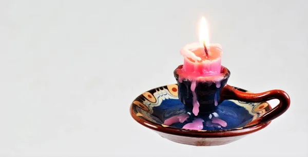 Bright Candle Vintage Candlestick Illuminates Free Space Creative Design Writing — Stockfoto