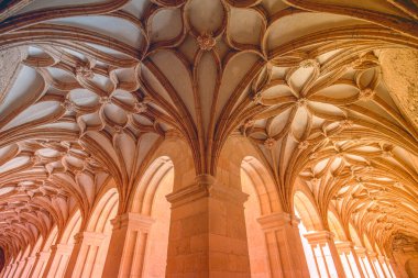 Cloister of the Church of San Isidoro de Len, Spain. Perspective of the Gothic vaults playing with the light that enters through the arches.