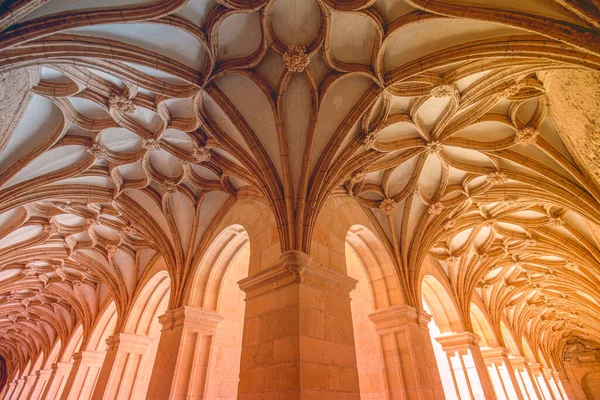 Cloister of the Church of San Isidoro de Len, Spain. Perspective of the Gothic vaults playing with the light that enters through the arches.