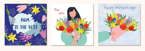 День Матери Векторные Акварельные Иллюстрации Мамы Женщины Цветов Сердец Рисунка — стоковый вектор