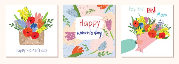 Happy Women Day März Muttertag Niedliche Karten Und Poster Für — Stockvektor