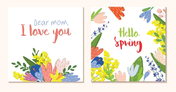 Spring Vector Postcard Bouquet Flowers Drawings Postcard Poster Banner Social — Stock Vector
