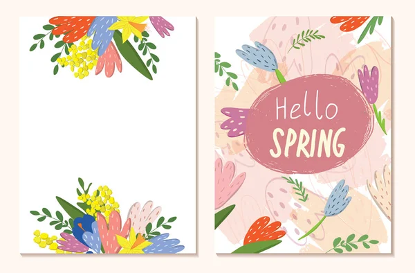 Frühlingsvektorpostkarte Blumenstrauß Zeichnungen Für Postkarten Poster Banner Oder Social Media — Stockvektor