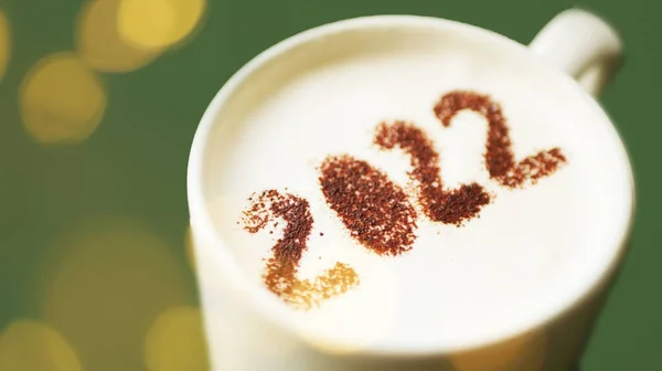 2022 Coffee Milk Foam New Year Greeting Festive Glowing — Stock Photo, Image