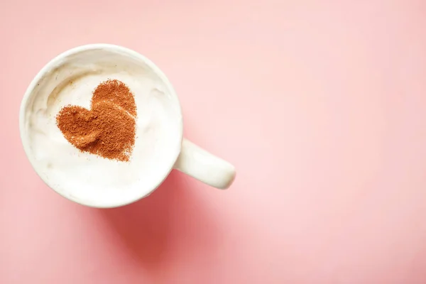 Taza Café Con Vista Corazón Dibujo Superior Día San Valentín — Foto de Stock