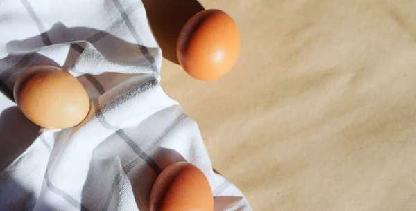 Jaja Składają Się Ręcznik Sztandar Wielkanocny Przestrzeń Kopiowania — Zdjęcie stockowe