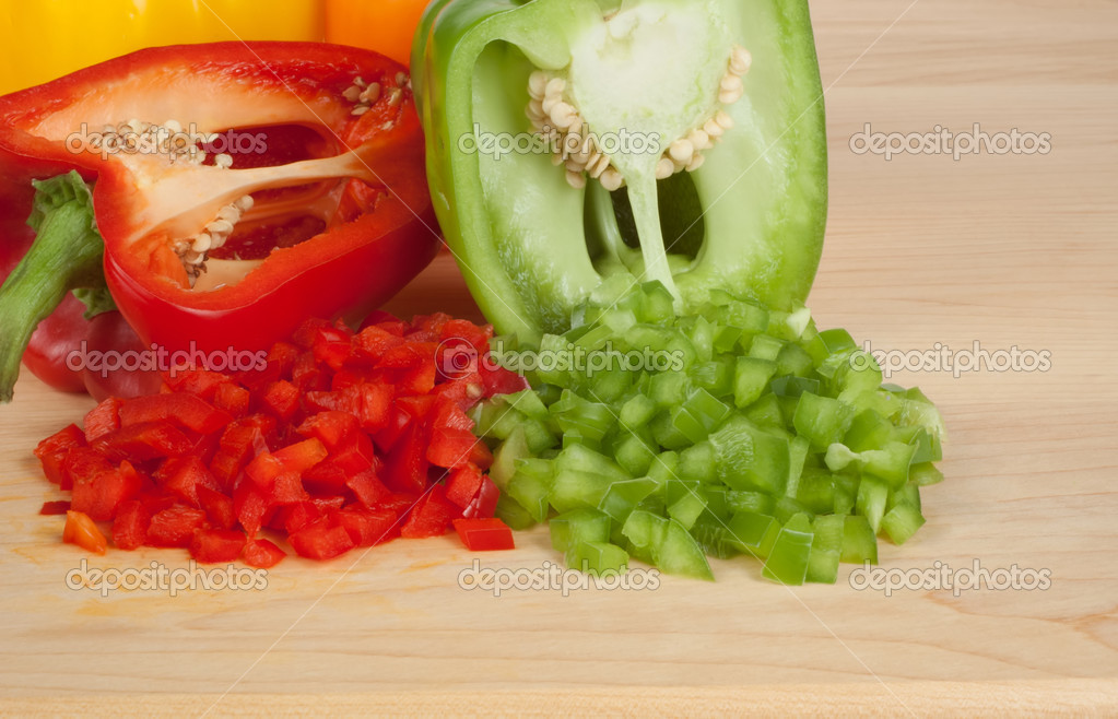 Red And Green Sliced And Chopped Or Diced Bell Peppers Stock Photo By C Who10