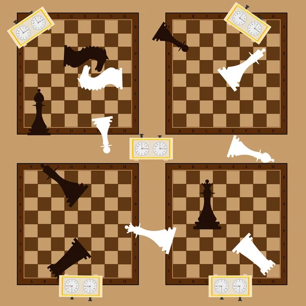 Seamless Vector Pattern Chessboards Light Brown Background Chess Pieces Clocks — Stok Vektör