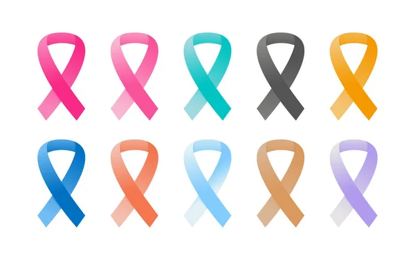 Cancer ribbon. set of realistic vector awareness ribbons. World Cancer Day — Stock Vector