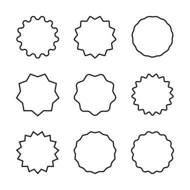 Beyaz arkaplanda siyah yıldız patlaması simgeleri kümesi