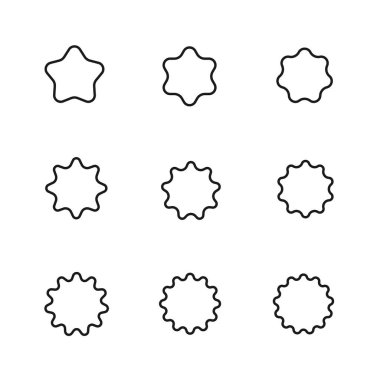 Beyaz arkaplanda siyah yıldız patlaması simgeleri kümesi
