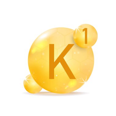 Vitamin K1 golden icon. Capsule with vitamin drops. Vector illustration